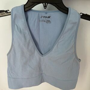 Garage cropped stretchy tank top with ribbed detailing in blue :)